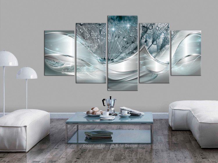 Canvas Art Print Glowing Dandelions (5-part) Wide - Abstract Silver Glow 107626 additionalImage 3