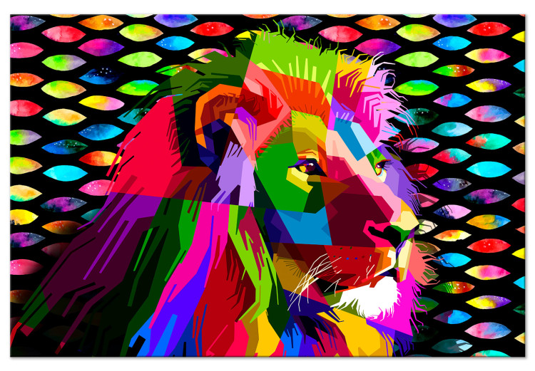 Canvas Rainbow Lion (1-part) Wide - Colorful Animal in Pop Art Style 108226