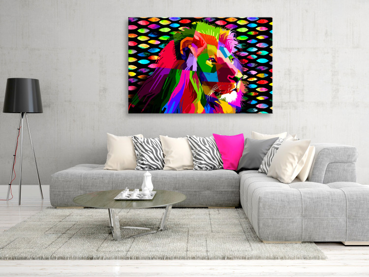 Canvas Rainbow Lion (1-part) Wide - Colorful Animal in Pop Art Style 108226 additionalImage 3