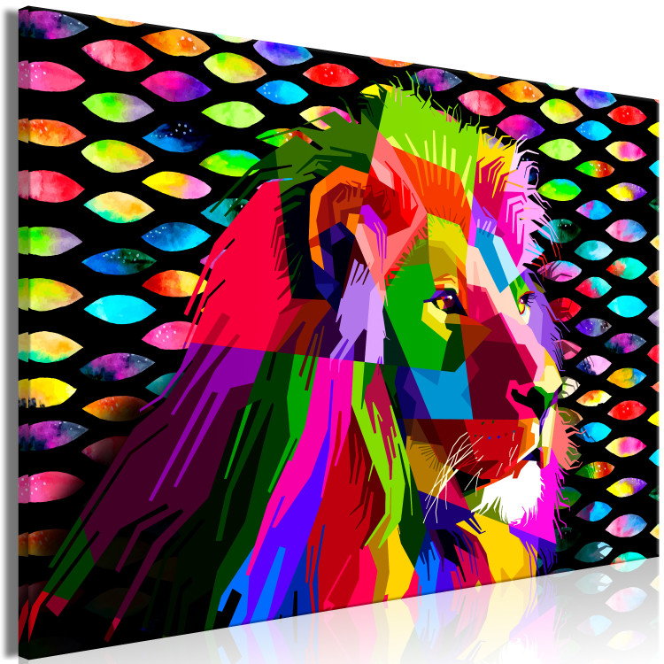 Canvas Rainbow Lion (1-part) Wide - Colorful Animal in Pop Art Style 108226 additionalImage 2