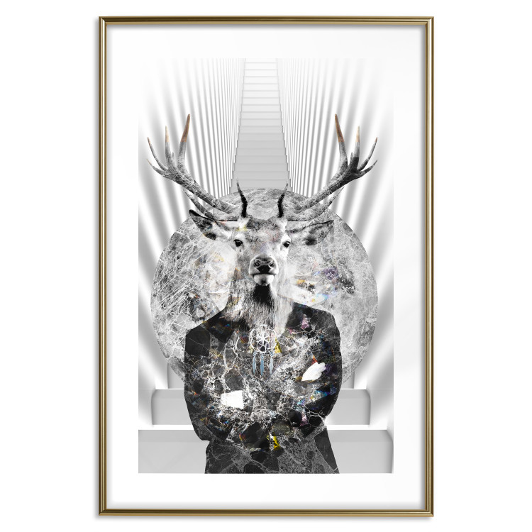 Poster Hern - black and white abstraction with deer figure and stairs in the background 117226 additionalImage 14