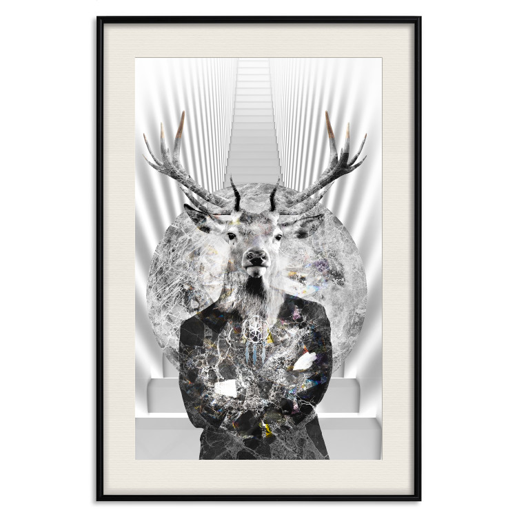 Poster Hern - black and white abstraction with deer figure and stairs in the background 117226 additionalImage 18