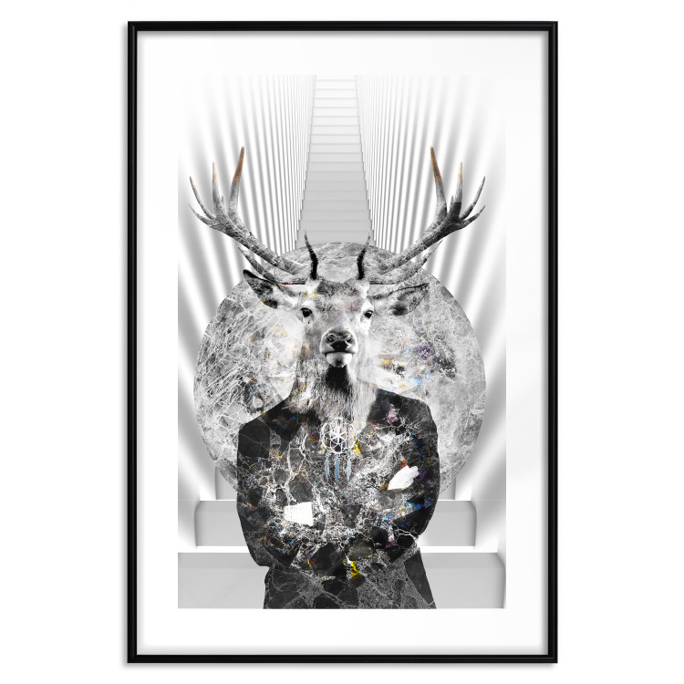 Poster Hern - black and white abstraction with deer figure and stairs in the background 117226 additionalImage 17