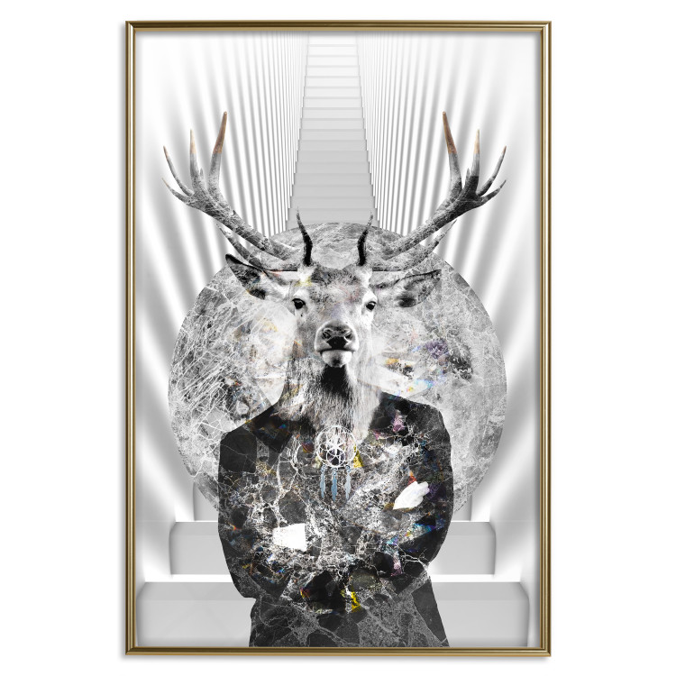 Poster Hern - black and white abstraction with deer figure and stairs in the background 117226 additionalImage 16
