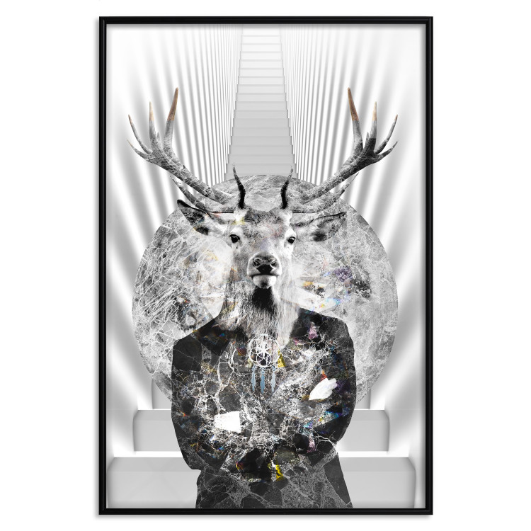 Poster Hern - black and white abstraction with deer figure and stairs in the background 117226 additionalImage 24
