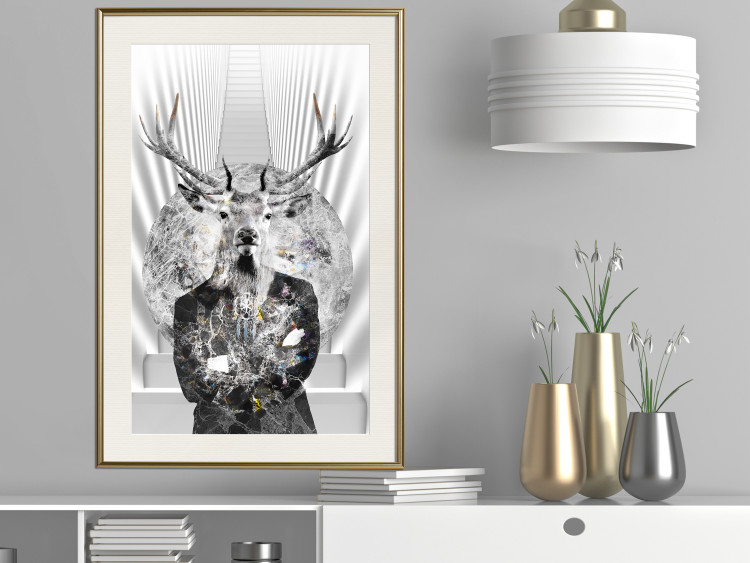 Poster Hern - black and white abstraction with deer figure and stairs in the background 117226 additionalImage 21