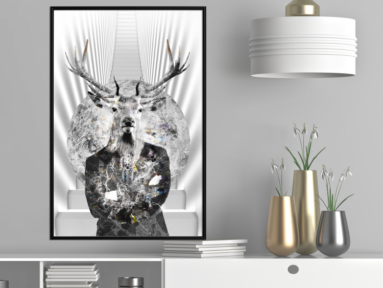 Poster Hern - black and white abstraction with deer figure and stairs in the background 117226 additionalImage 9