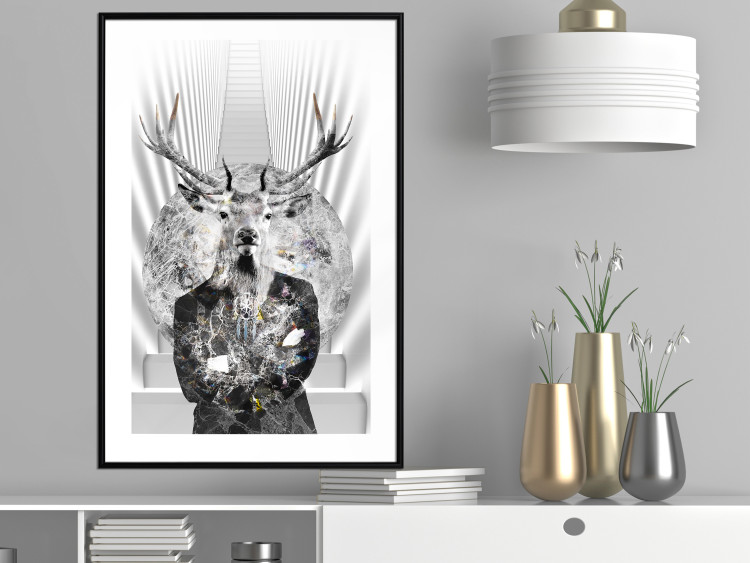Poster Hern - black and white abstraction with deer figure and stairs in the background 117226 additionalImage 5