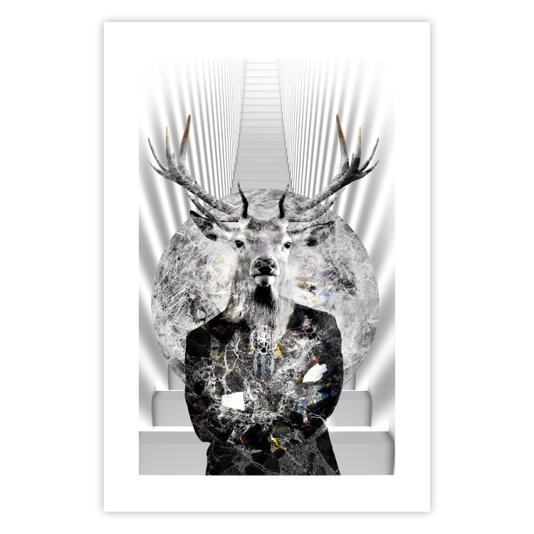 Poster Hern - black and white abstraction with deer figure and stairs in the background 117226 additionalImage 25