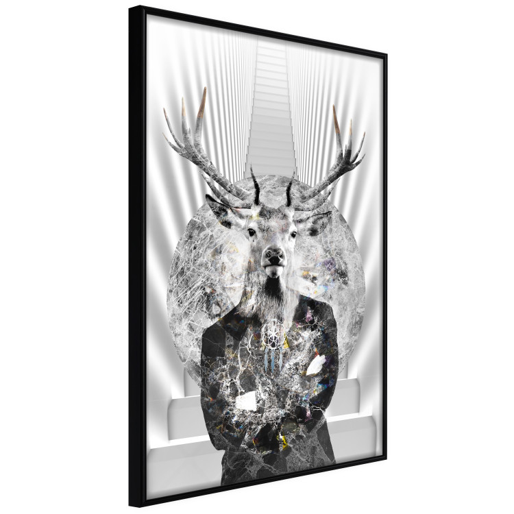 Poster Hern - black and white abstraction with deer figure and stairs in the background 117226 additionalImage 9