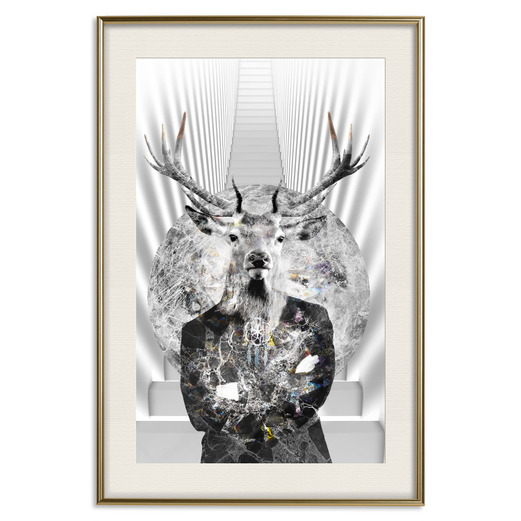 Poster Hern - black and white abstraction with deer figure and stairs in the background 117226 additionalImage 19