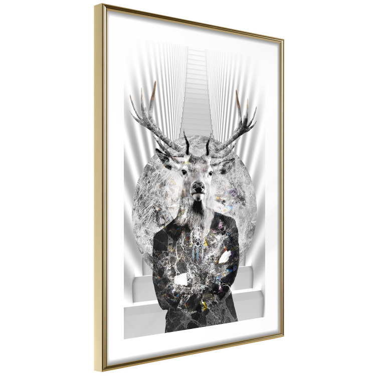 Poster Hern - black and white abstraction with deer figure and stairs in the background 117226 additionalImage 10