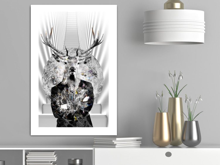 Poster Hern - black and white abstraction with deer figure and stairs in the background 117226 additionalImage 4