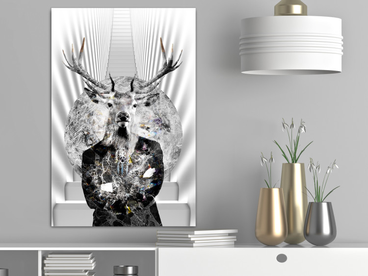 Poster Hern - black and white abstraction with deer figure and stairs in the background 117226 additionalImage 17