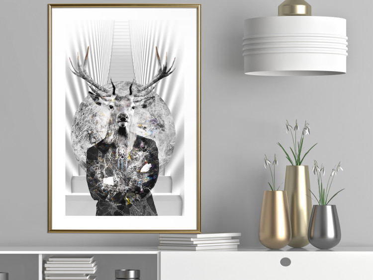 Poster Hern - black and white abstraction with deer figure and stairs in the background 117226 additionalImage 15