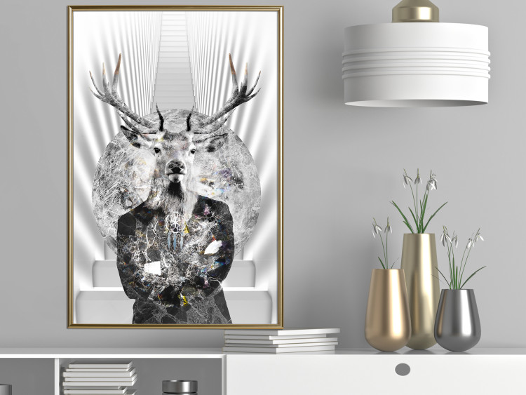 Poster Hern - black and white abstraction with deer figure and stairs in the background 117226 additionalImage 7