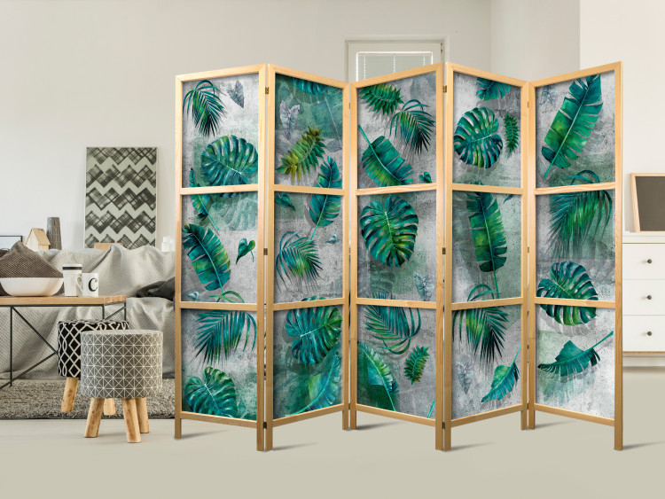 Room Divider Screen Modernist Jungle II - tropical leaves on a grey concrete background 118526 additionalImage 8