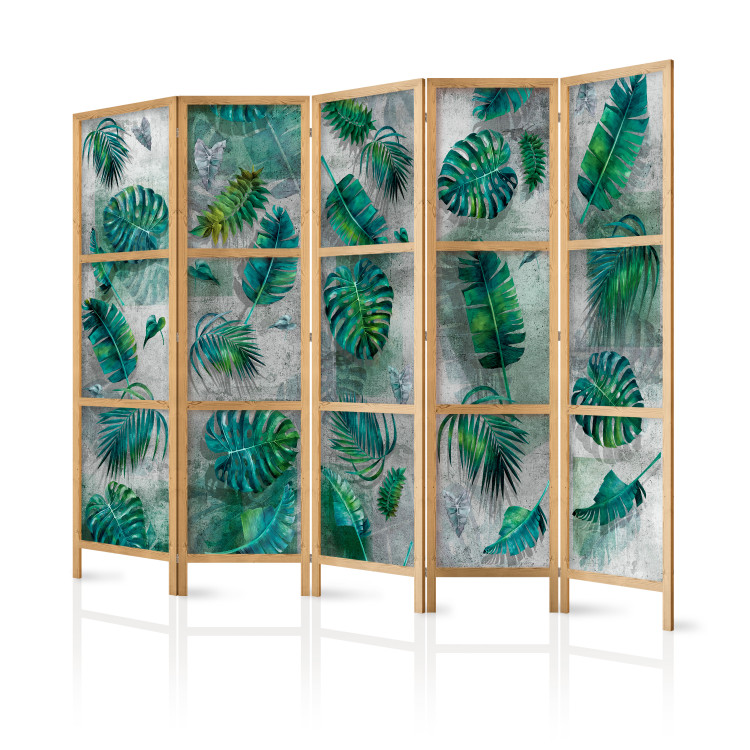 Room Divider Screen Modernist Jungle II - tropical leaves on a grey concrete background 118526 additionalImage 5
