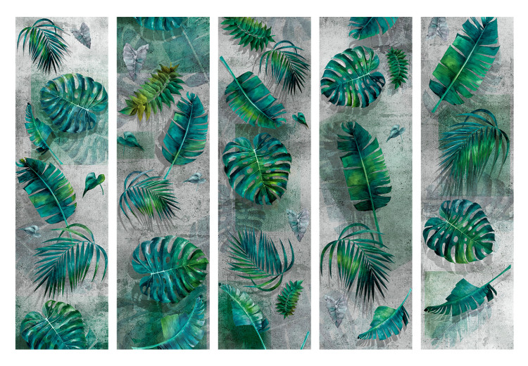 Room Divider Screen Modernist Jungle II - tropical leaves on a grey concrete background 118526 additionalImage 7