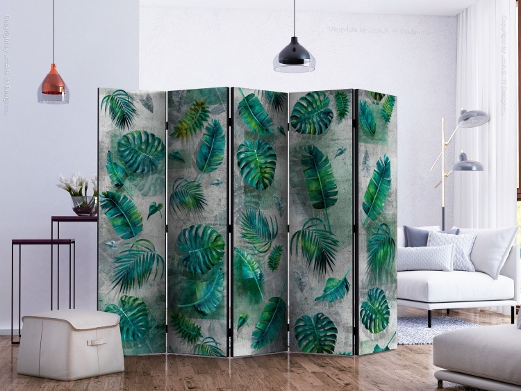 Room Divider Screen Modernist Jungle II - tropical leaves on a grey concrete background 118526 additionalImage 2