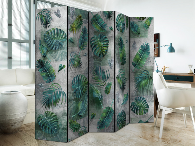 Room Divider Screen Modernist Jungle II - tropical leaves on a grey concrete background 118526 additionalImage 4