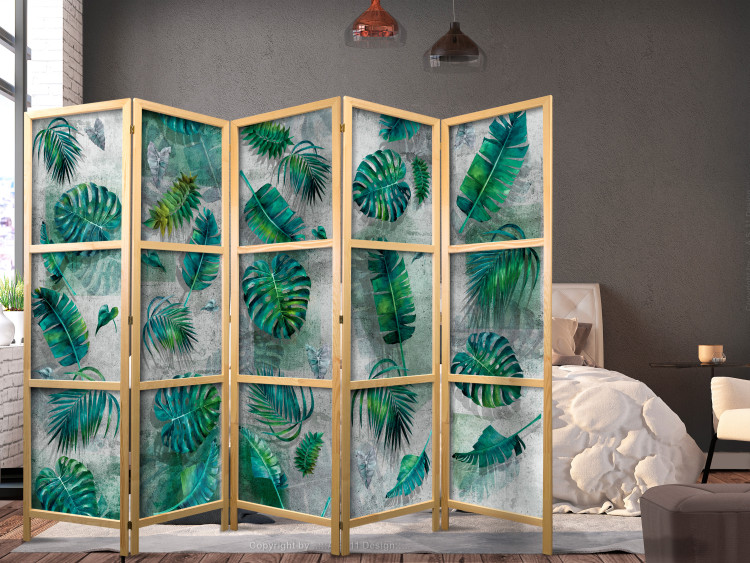 Room Divider Screen Modernist Jungle II - tropical leaves on a grey concrete background 118526 additionalImage 6