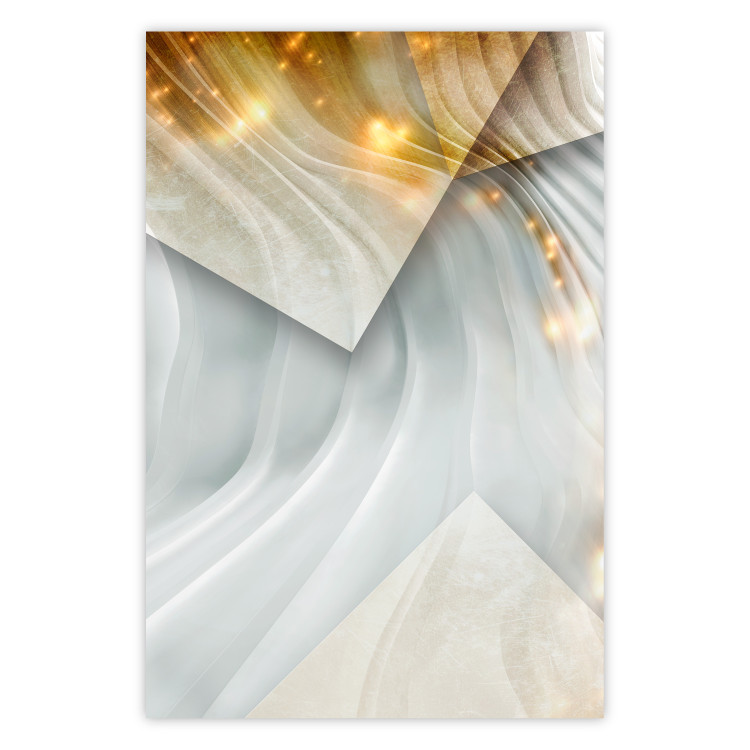 Poster Kashmir Dimension - geometric abstraction in waves with a touch of gold 119026
