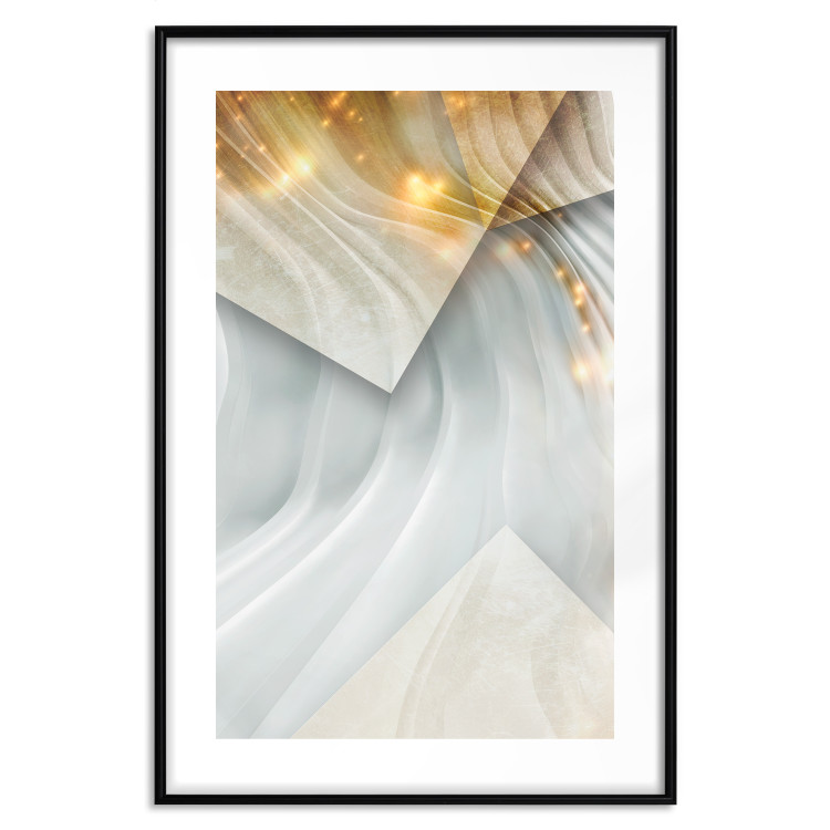 Poster Kashmir Dimension - geometric abstraction in waves with a touch of gold 119026 additionalImage 15