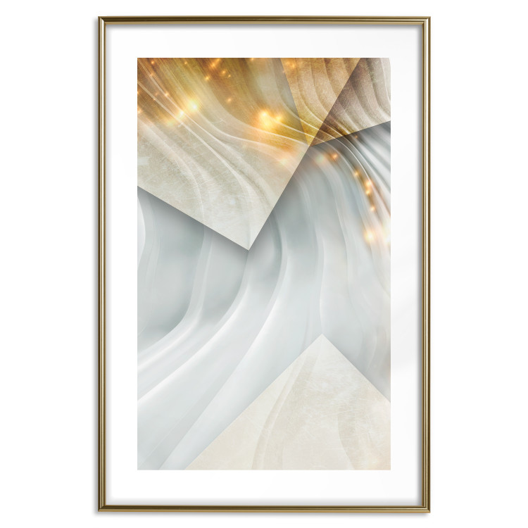 Poster Kashmir Dimension - geometric abstraction in waves with a touch of gold 119026 additionalImage 14