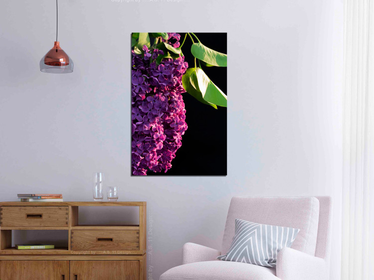 Canvas Art Print Common Lilac - a purple flower and leaves on a black background 121626 additionalImage 3