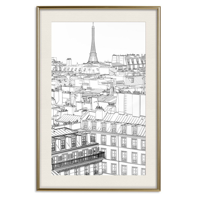 Poster Paris Sketch - black and white city architecture with Eiffel Tower in background 123826 additionalImage 19