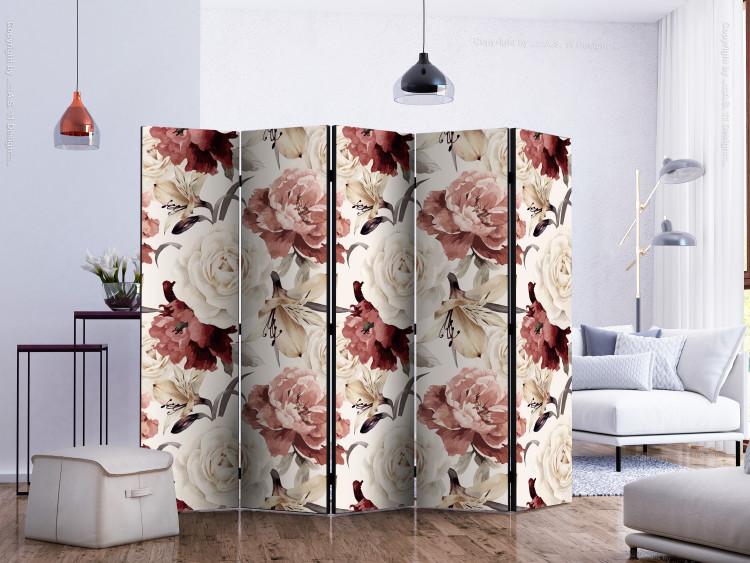Folding Screen Species Mix II (5-piece) - flower pattern in bright colors 124026 additionalImage 2