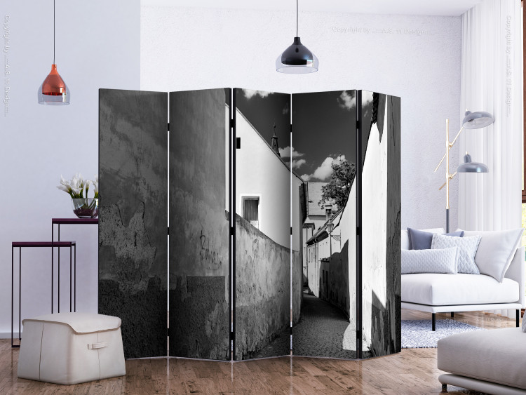 Room Divider Screen Narrow Alley II (5-piece) - black and white frame with architecture 124126 additionalImage 2