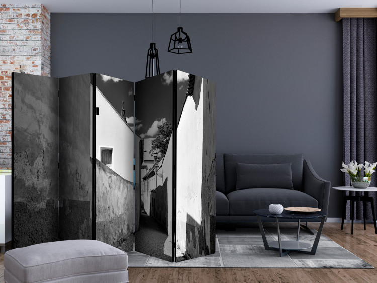 Room Divider Screen Narrow Alley II (5-piece) - black and white frame with architecture 124126 additionalImage 4