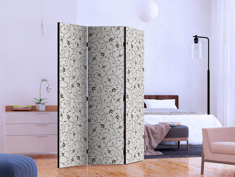 Room Divider Black Branches (3-piece) - pattern in floral ornaments on a light background 124326 additionalImage 2
