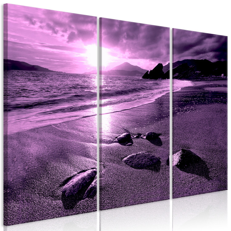 Canvas Purple sunset - triptych with beach, sea and mountains in background 125026 additionalImage 2