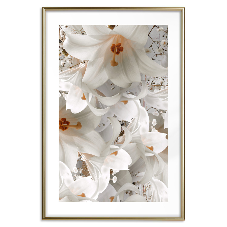 Wall Poster White Gust - landscape of white lily flowers against a backdrop of a plant-filled meadow 125226 additionalImage 14