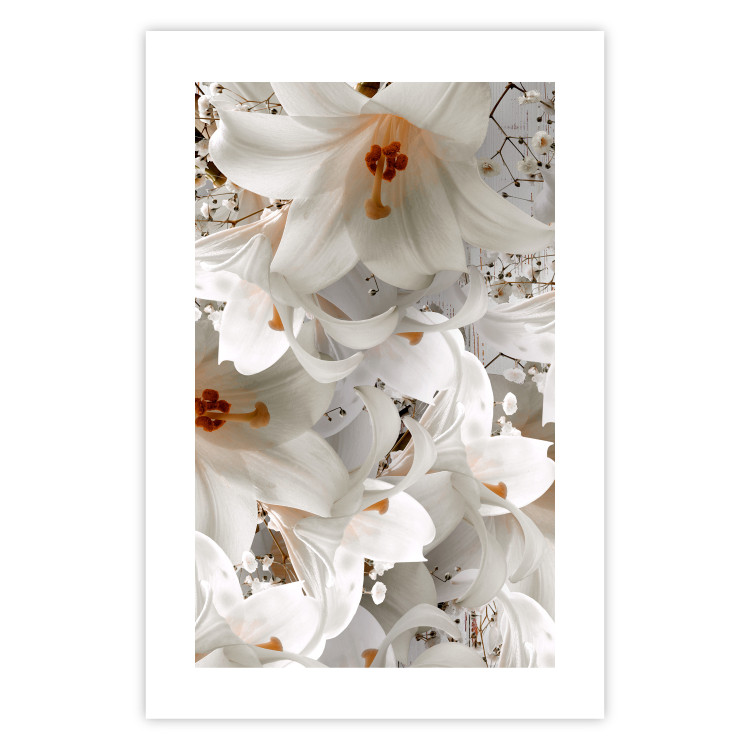 Wall Poster White Gust - landscape of white lily flowers against a backdrop of a plant-filled meadow 125226 additionalImage 19
