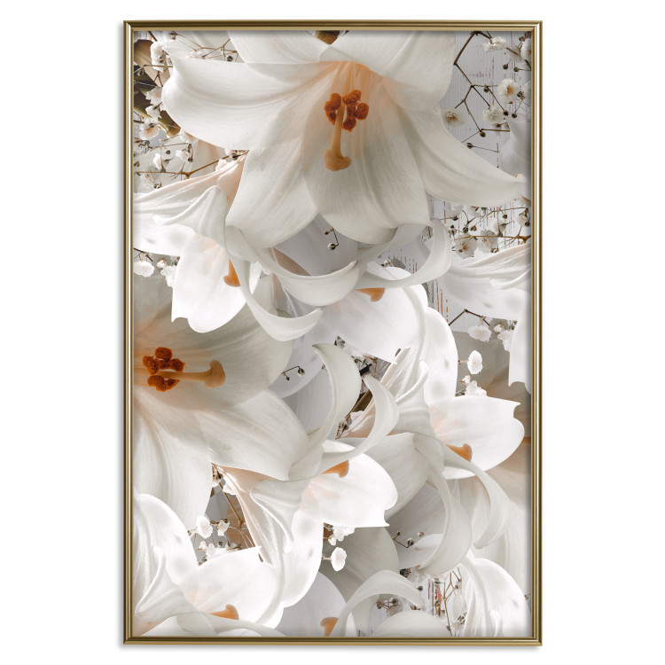 Wall Poster White Gust - landscape of white lily flowers against a backdrop of a plant-filled meadow 125226 additionalImage 16