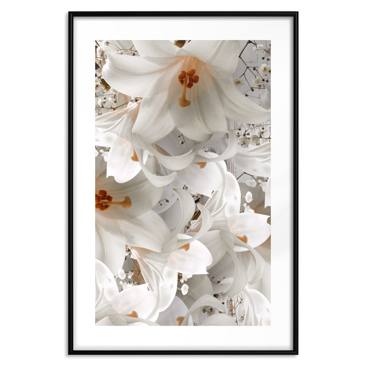 Wall Poster White Gust - landscape of white lily flowers against a backdrop of a plant-filled meadow 125226 additionalImage 15