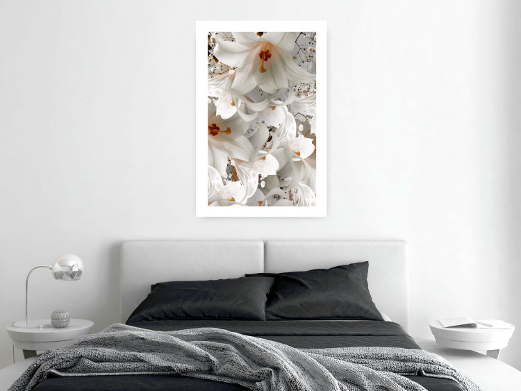 Wall Poster White Gust - landscape of white lily flowers against a backdrop of a plant-filled meadow 125226 additionalImage 2