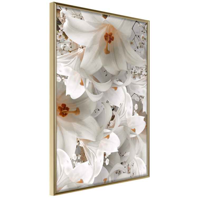 Wall Poster White Gust - landscape of white lily flowers against a backdrop of a plant-filled meadow 125226 additionalImage 12