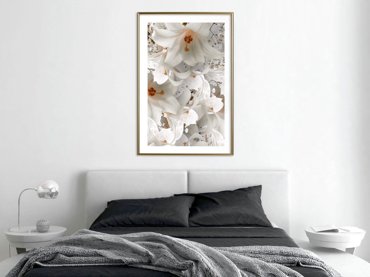 Wall Poster White Gust - landscape of white lily flowers against a backdrop of a plant-filled meadow 125226 additionalImage 13