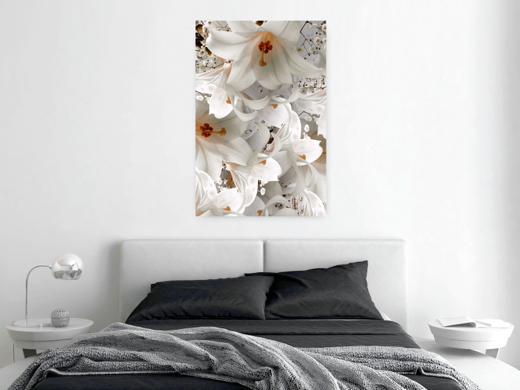 Wall Poster White Gust - landscape of white lily flowers against a backdrop of a plant-filled meadow 125226 additionalImage 17