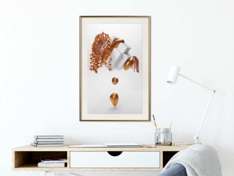 Poster Copper and Plaster - abstract white composition with copper plants 126226 additionalImage 21