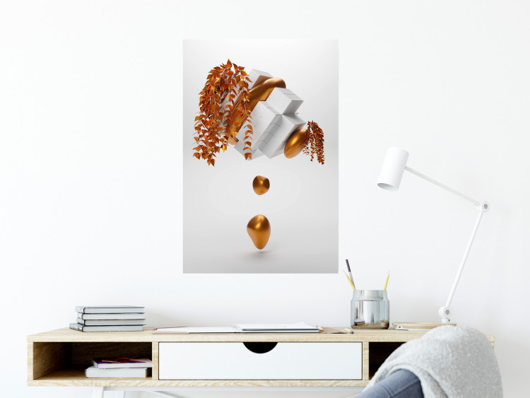 Poster Copper and Plaster - abstract white composition with copper plants 126226 additionalImage 23
