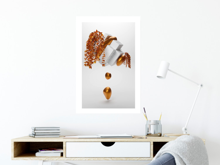 Poster Copper and Plaster - abstract white composition with copper plants 126226 additionalImage 11