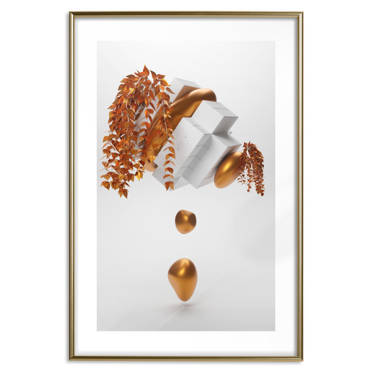 Poster Copper and Plaster - abstract white composition with copper plants 126226 additionalImage 14
