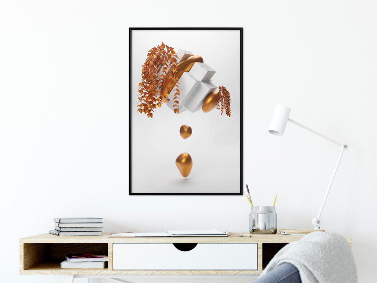 Poster Copper and Plaster - abstract white composition with copper plants 126226 additionalImage 12