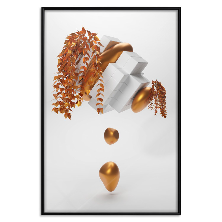 Poster Copper and Plaster - abstract white composition with copper plants 126226 additionalImage 18